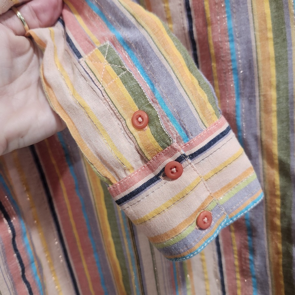 Pilcro XS Striped Button Up Shirt Metallic Thread Cotton Oversized Boho - Picture 10 of 13
